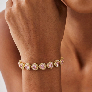 PINK HEART CRYSTAL BRACELET - GOLD