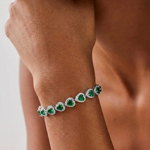 GREEN HEART CRYSTAL BRACELET - SILVER