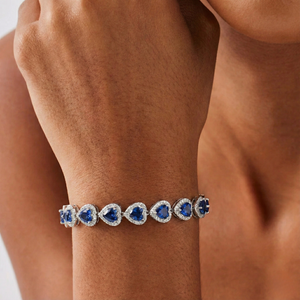 BLUE HEART CRYSTAL BRACELET - SILVER