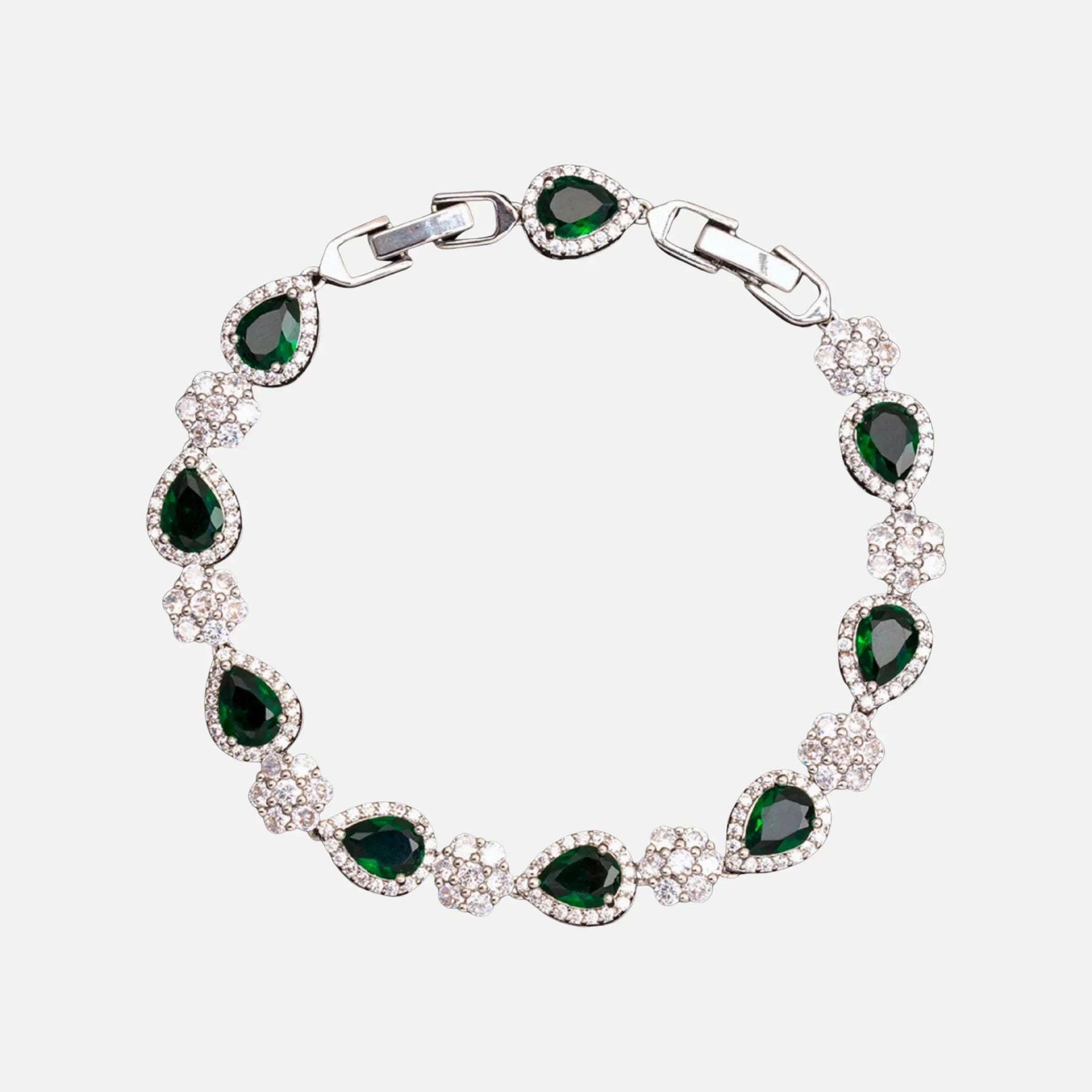 GREEN BLOSSOM DROP BRACELET - SILVER