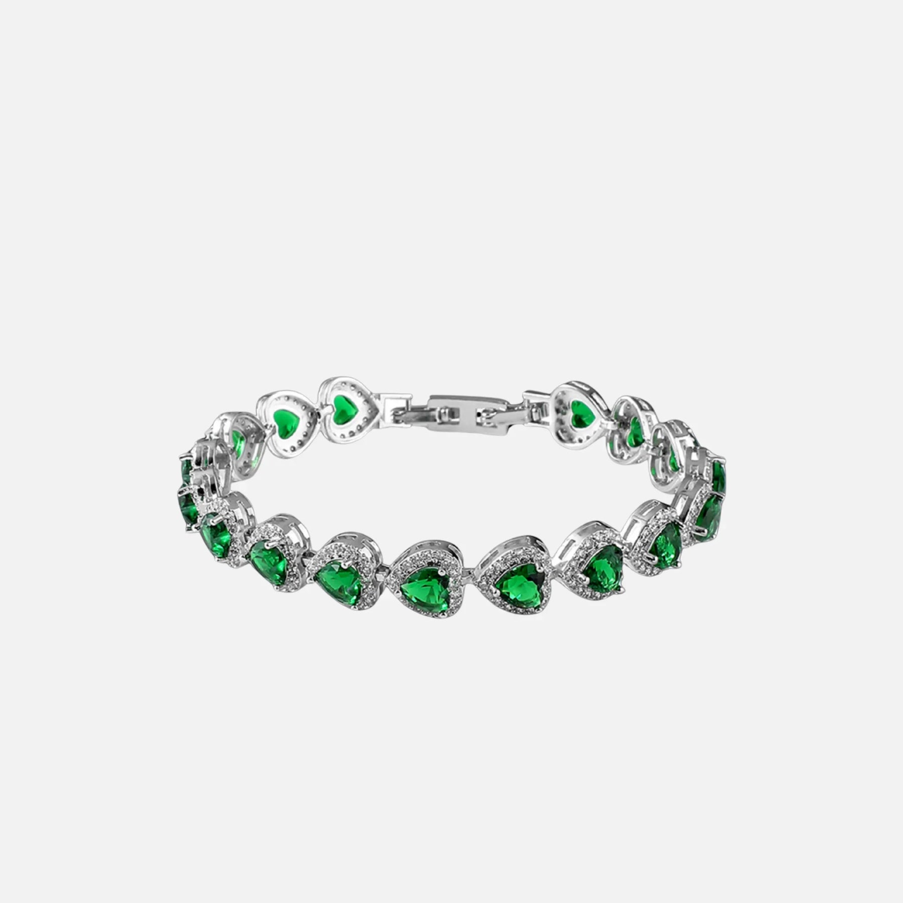 GREEN HEART CRYSTAL BRACELET - SILVER