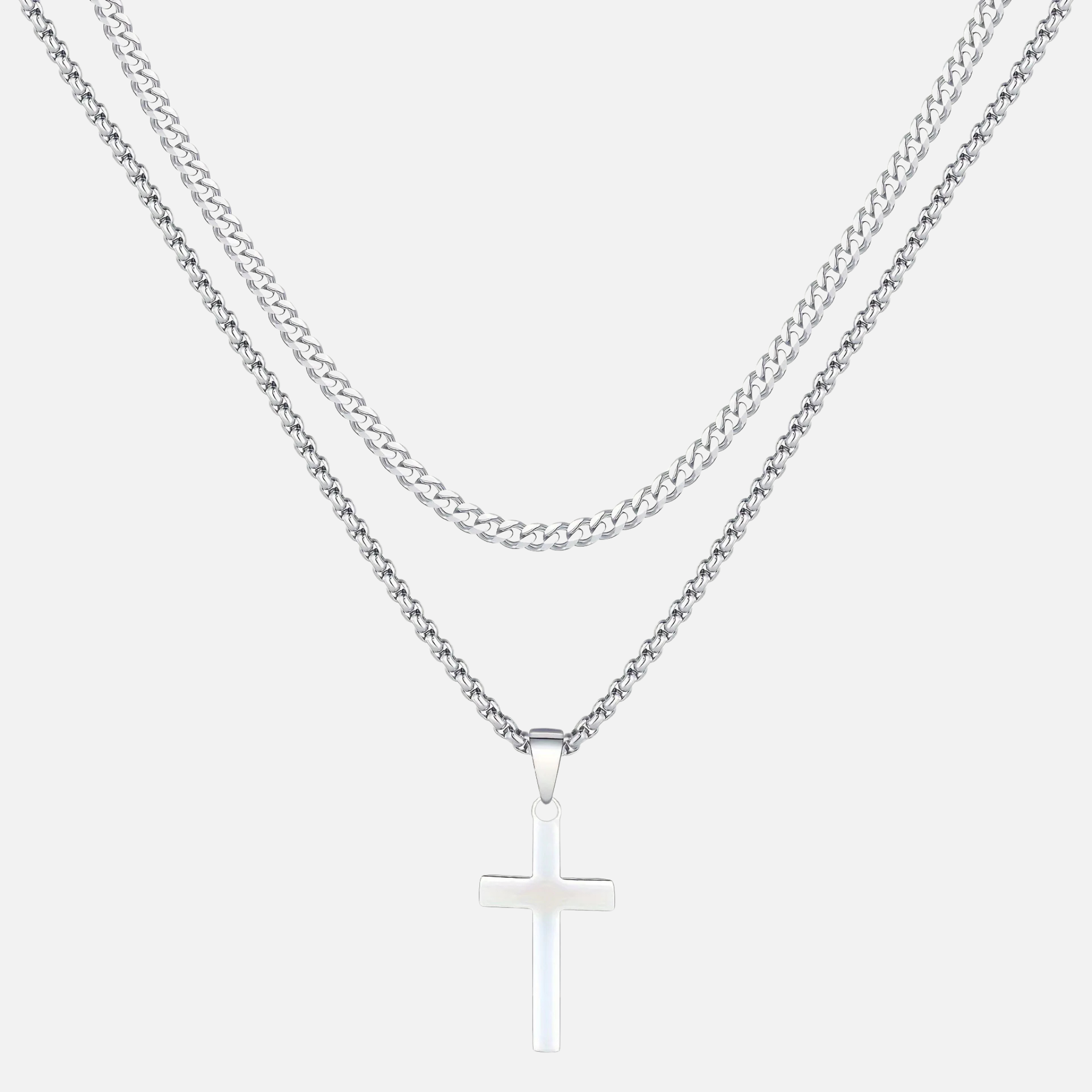 CROSS X CUBAN CHAIN - SILVER