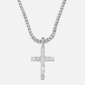 ICED CROSS PENDANT CHAIN - SILVER