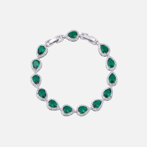 GREEN TEAR DROP BRACELET - SILVER