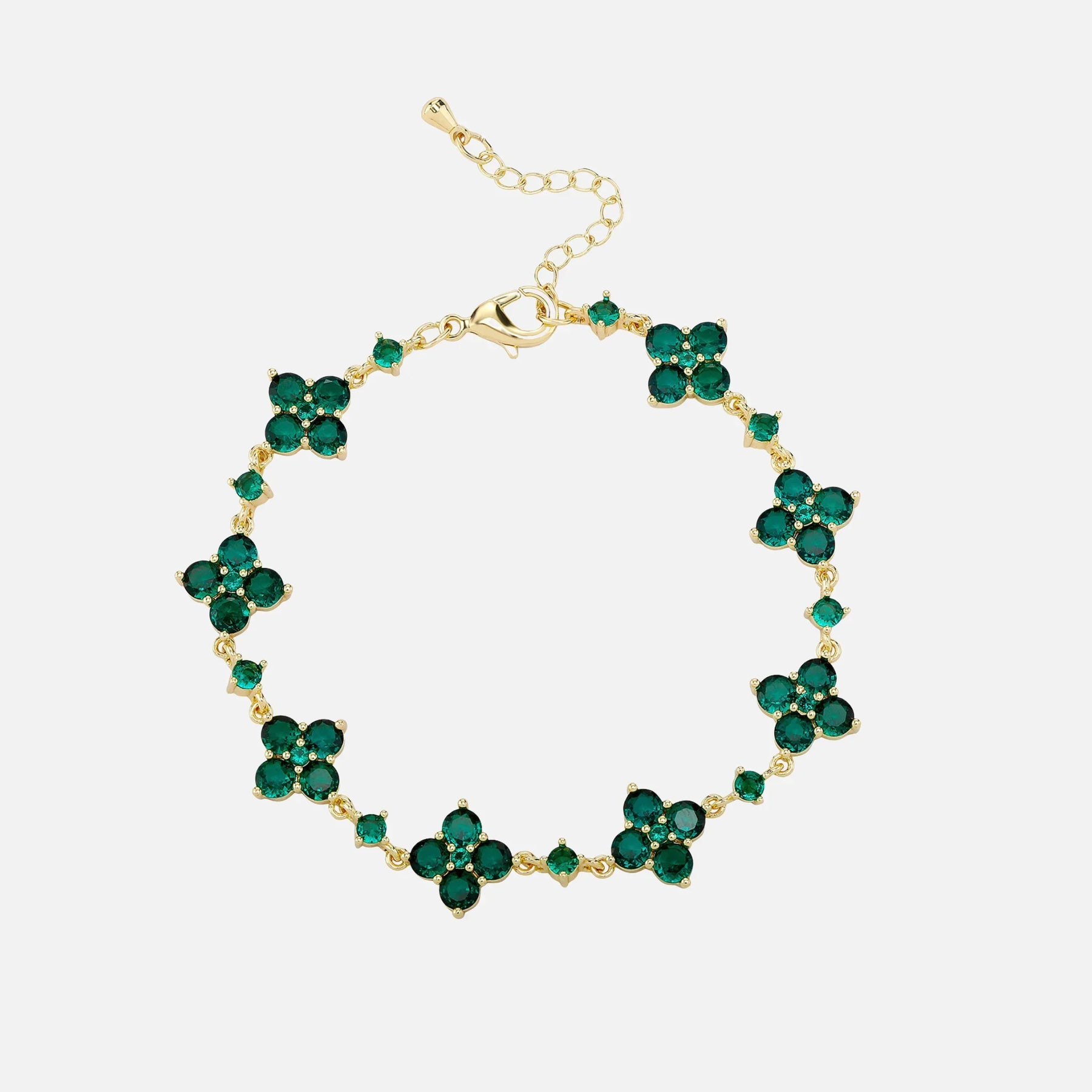 GREEN STAR CLOVER BRACELET - GOLD
