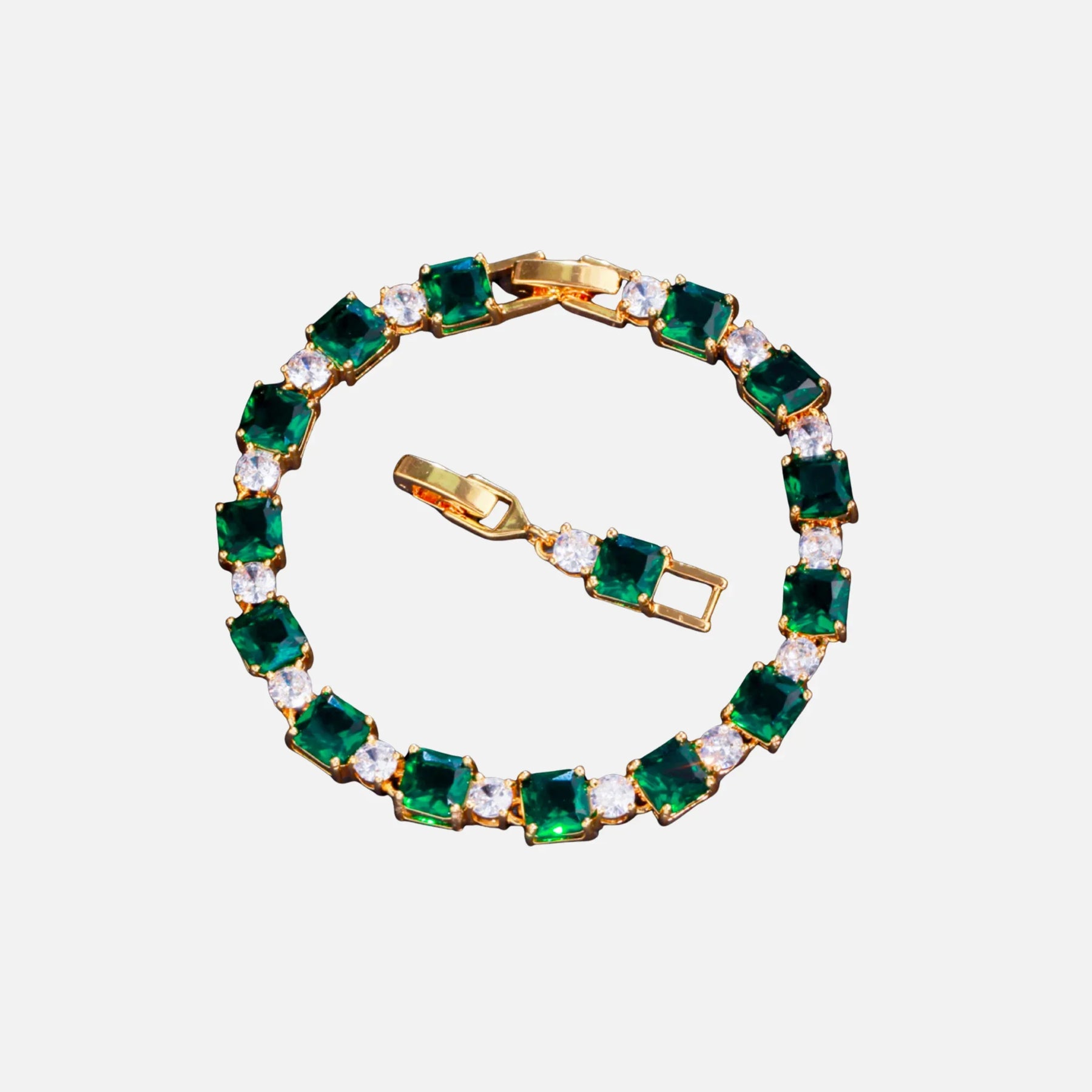 GREEN CUBE BRACELET - GOLD