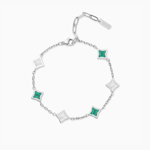 Bracelet Flower câble Argenté - Motif Blanc & Vert