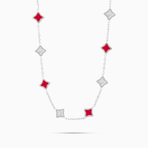 Chaîne Flower câble Argentée - Motif Blanc & Rouge