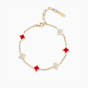 Bracelet Flower câble Doré - Motif Blanc & Rouge